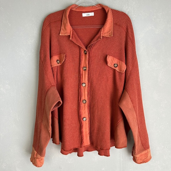 Talulah size L long sleeve button up top waffle knit orange oversized western - Picture 1 of 12